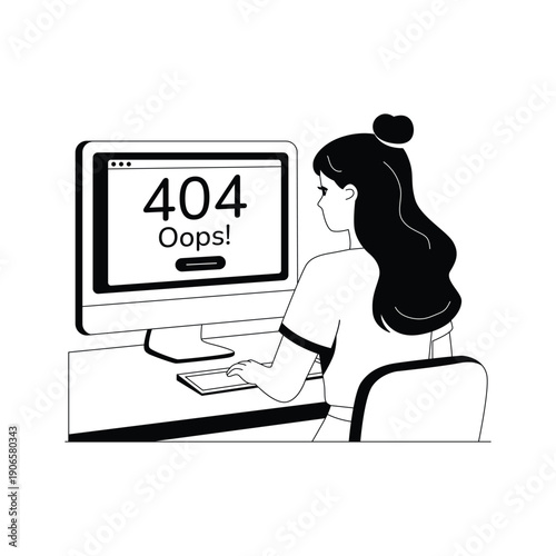 A visually appealing glyph illustration of 404 error page not found concept