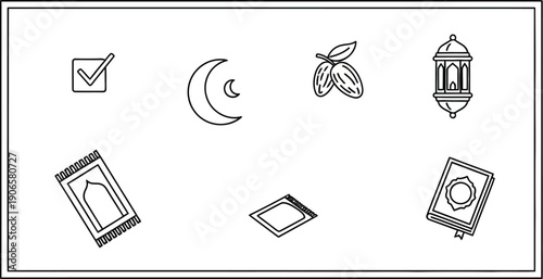 Islamic Icons for Ramadan and Eid: Checklist, Moon, Dates, Lantern, Quran