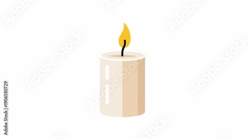 Fotografía White Candle with Yellow Flame Burning.