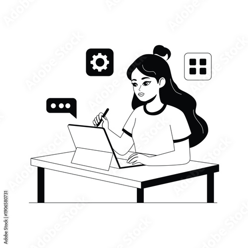 Get a glimpse of this glyph illustration of freelance web developer working remotely