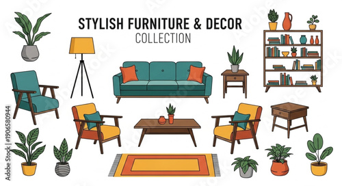 Collection of Stylish Modern Furniture and Home Decor Items.