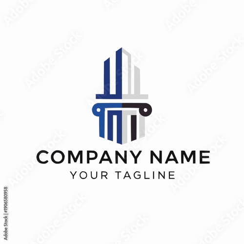 Modern Law Firm Logo Design with Pillar and Buildings.