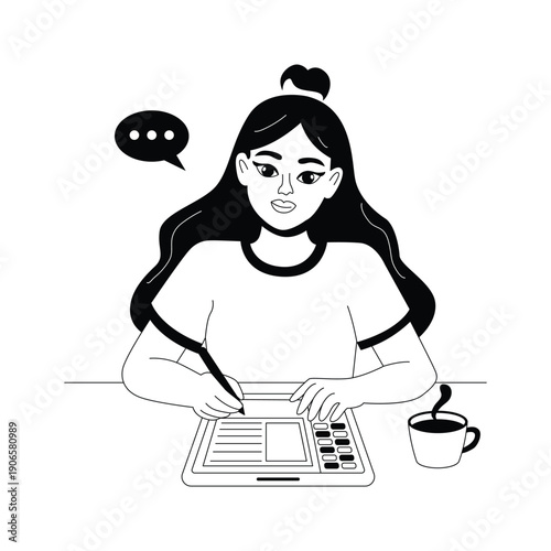 An editable glyph illustration of content writer planning digital content