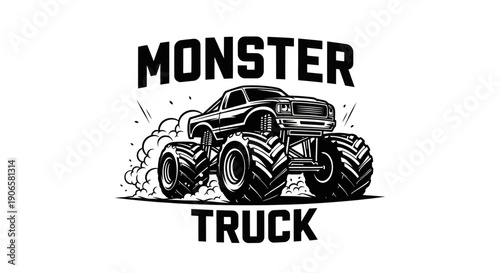 Monster Truck Illustration - Powerful Off-Road Vehicle with Big Tires and Smoke