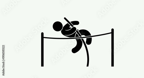 Pole Vault Athlete Icon Silhouette Jumping Over Bar