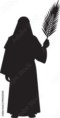 Biblical figure holding palm branch religious procession vector silhouette illustration