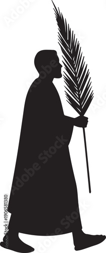 Christian pilgrim silhouette carrying palm branch vector illustration for religious events