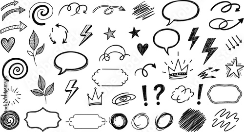 Abstract black and white illustration of floral and spiral elements