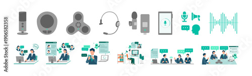 Businessman using speech recognition and automatic transcription to improve workflow productivity for meetings, minutes creation, and online work