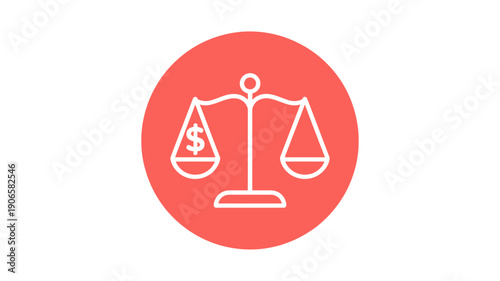 Scales of justice with dollar sign on one side in red circle icon