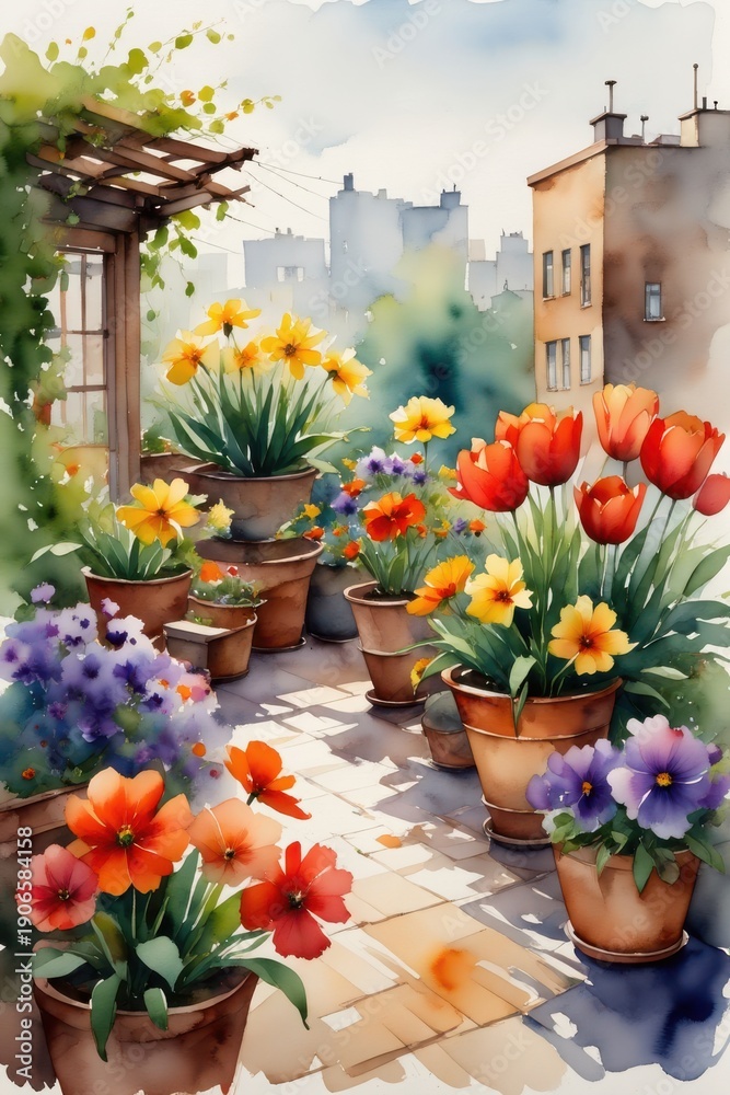 Fototapeta premium Vibrant Rooftop Garden Oasis in the City