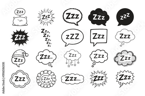 Big set of hand drawn zzz speech bubbles and sleep clouds for comic book design elements