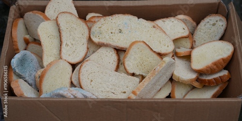Quadro su tela Bakery waste. Bread loss. Uneaten discarded bread. Mold on bread