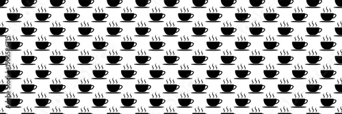 horizontal hot black coffee cup pattern for design and background.