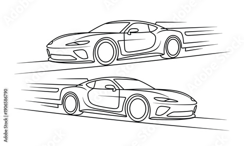 Two sleek sports cars depicted in motion with stylized speed lines 
