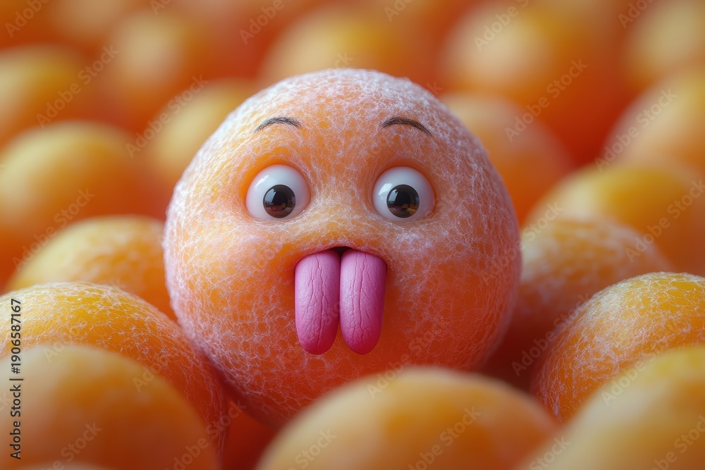 Naklejka premium Fun and silly faces with tongues out and crossed eyes in bright orange background