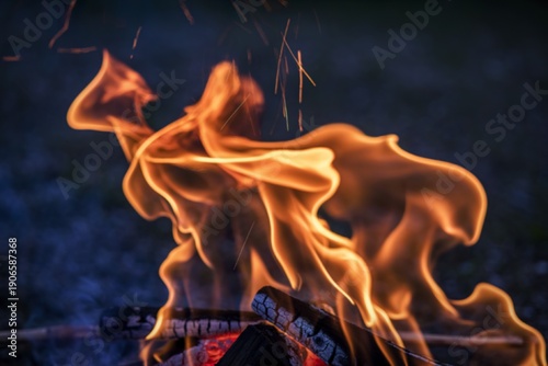 A photo of a campfire flame with a close-up shot