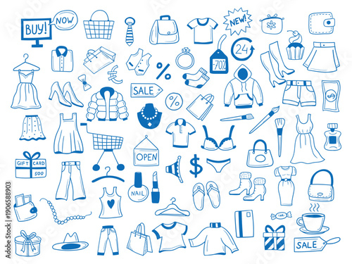 Shopping tools. hand drawn pictures of sales and marketplace offers