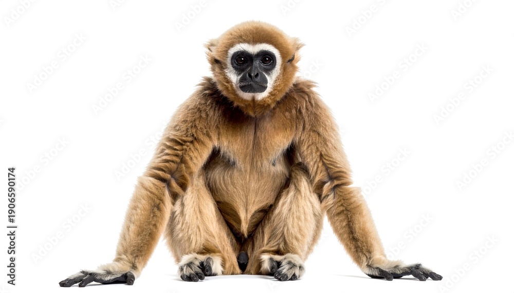 Fototapeta premium White-handed gibbon sitting on white background