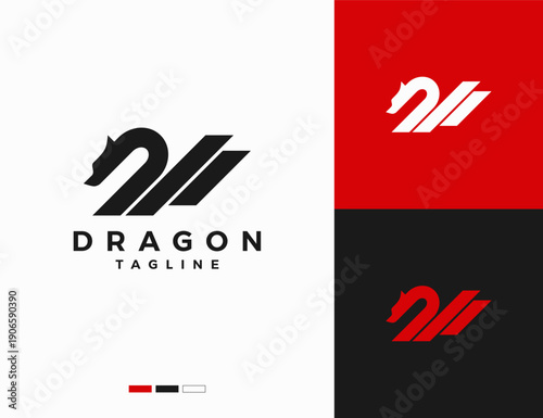 Simple dragon illustration logo with a combination of lines