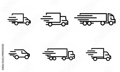 Set of six fast delivery truck and van icons.