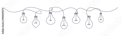 Continuous one-line drawing of lightbulb garland