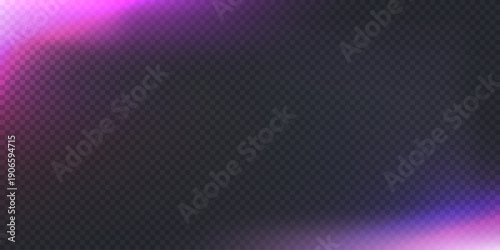 Film light realistic effect on black transparent background. Camera leak filter overlay effect for mobile photo, lens flare bokeh png bg, vector illustration. Pink iridescent and hologram light.	
