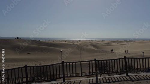 Panoramic view of Maspalomas sand dunes and ocean