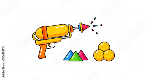 Colorful water gun with triangular and spherical objects for playful fun and games