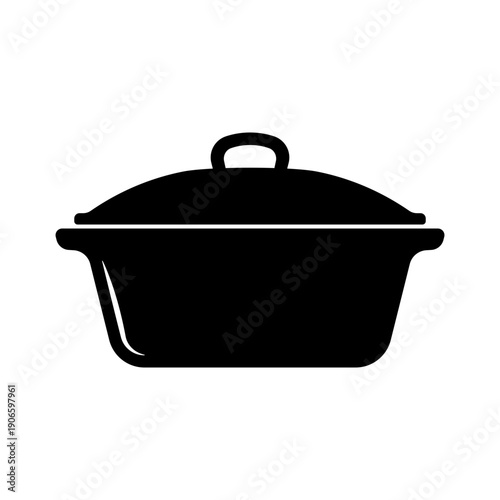 Black cooking pot icon without background.