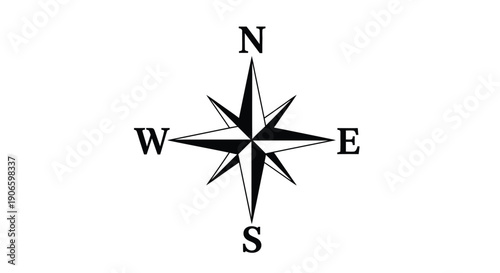 Simple black compass rose displaying cardinal directions north south east and west