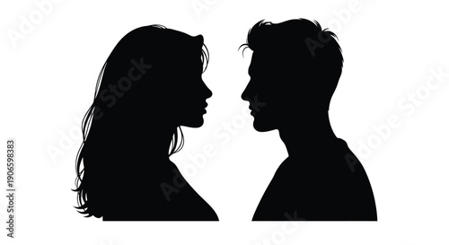 Silhouettes of a man and woman facing each other in profile