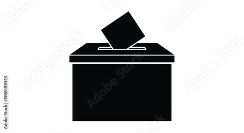 Simple black and white illustration of a ballot box for voting
