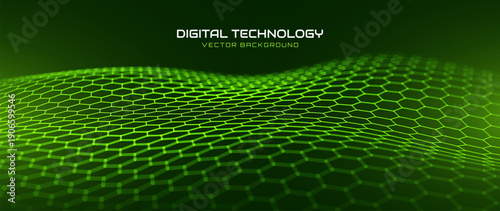 Green Hexagon 3D Grid. Molecular Network of Hexagons Connected. Chemical Network. Green Energy ESG Concept. Vector Illustration.