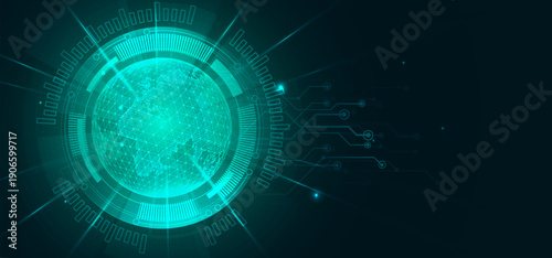 Digital technology futuristic internet network connection dark black background, green abstract cyber information communication, Ai big data science, innovation future tech line illustration vector 3d