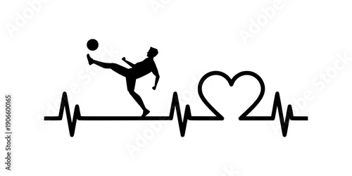 Soccer heartbeat silhouette. Football player icon symbol design. Sport lifestyle concept. Isolated on white background.
