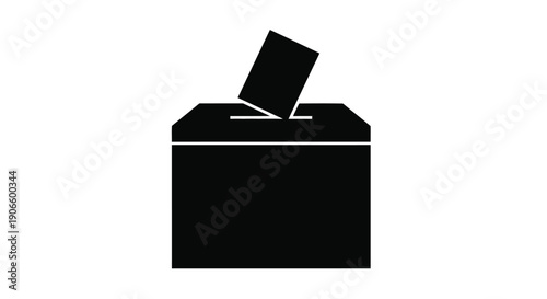 A simple black and white illustration of a ballot box with a ballot