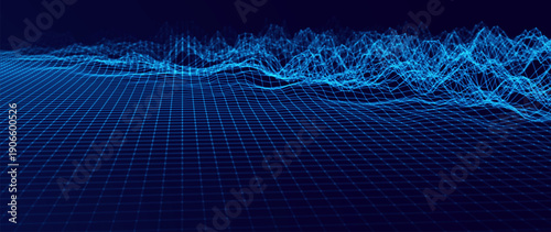 Blue Wireframe Cyber Grid Background with a Retro Glow. Game Vintage Tech Appeal Backdrop. Tech Meets Nostalgia Digital Vector Illustration.