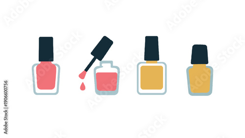 Nail polish bottles vector illustration with various colorful designs and patterns