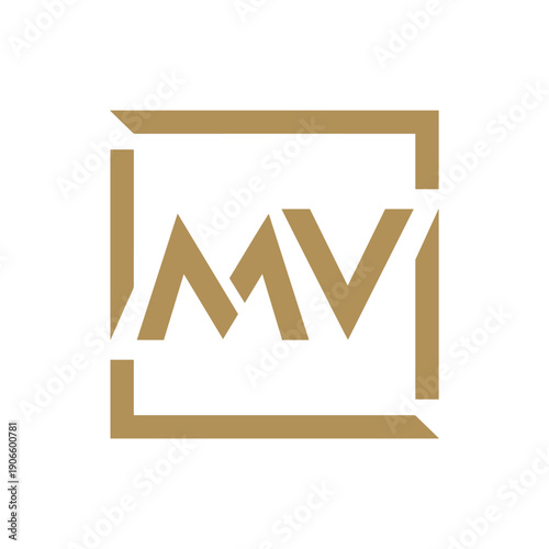 Minimalist MV monogram logo in gold square frame