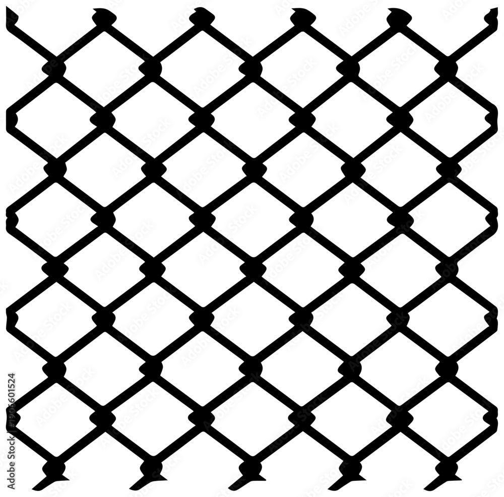 Fototapeta premium Black chain link fence mesh isolated on white background security grid pattern