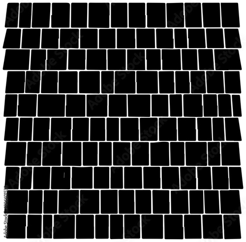 Black filled icon of a cedar shingle siding pattern on white background for design and architecture use