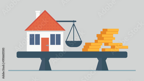 Flat Vector Illustration of House, Coins, and Finance Balance
