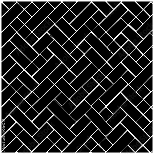 Solid black brick herringbone pattern seamless texture with white grout lines for design and decoration