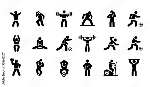 Minimal sports fitness activity pictogram icons vector set