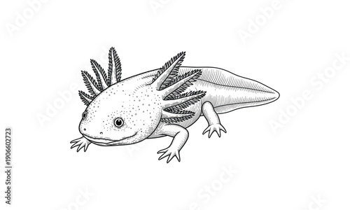 Axolotl salamander drawing vintage sketch style isolated on white