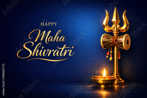 Golden trident and lamp for Maha Shivratri celebration