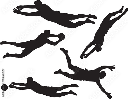 Goalkeeper Dive in silhouette clean image of white background..