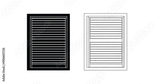 Black and white window shutters displayed side by side on a white background