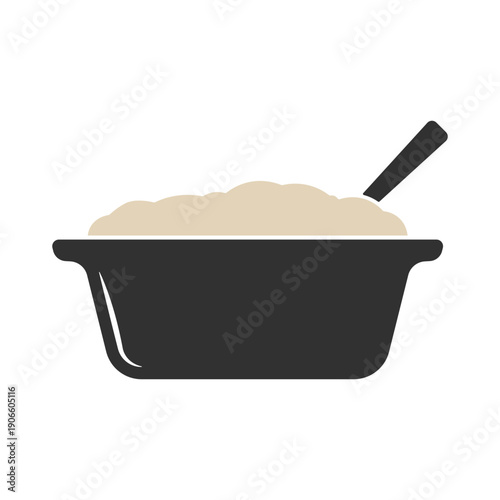 Cooking pot icon with food and spatula handle without background.